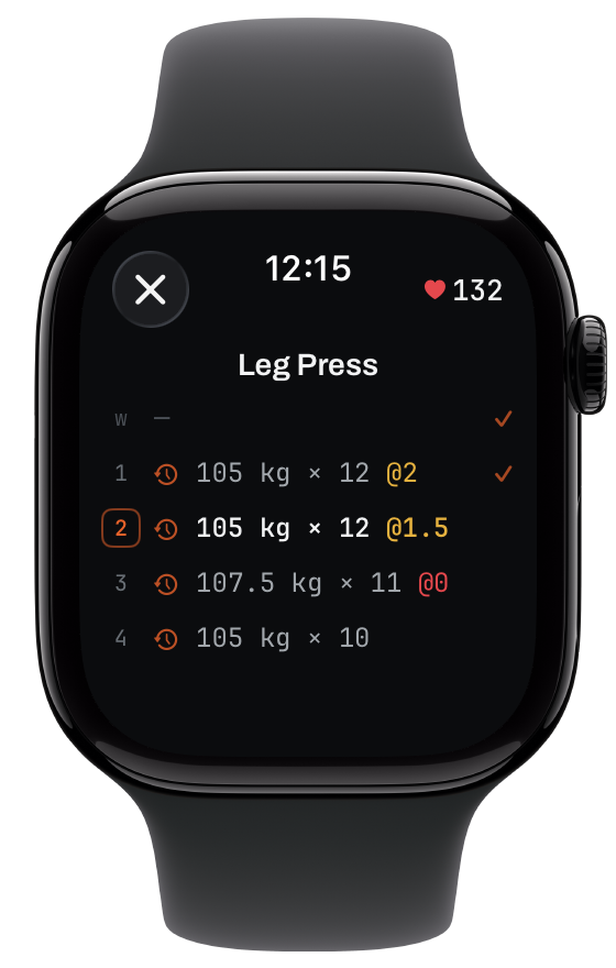 Two Plates on Apple Watch: last time's sets